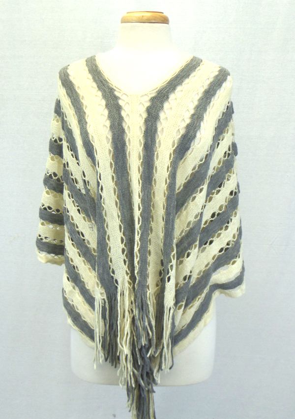 Fringe drop knit poncho