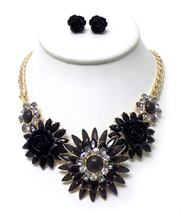 Acrylic facet and crystals flower necklace set 