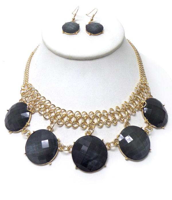 Layer chain and stones necklace set 