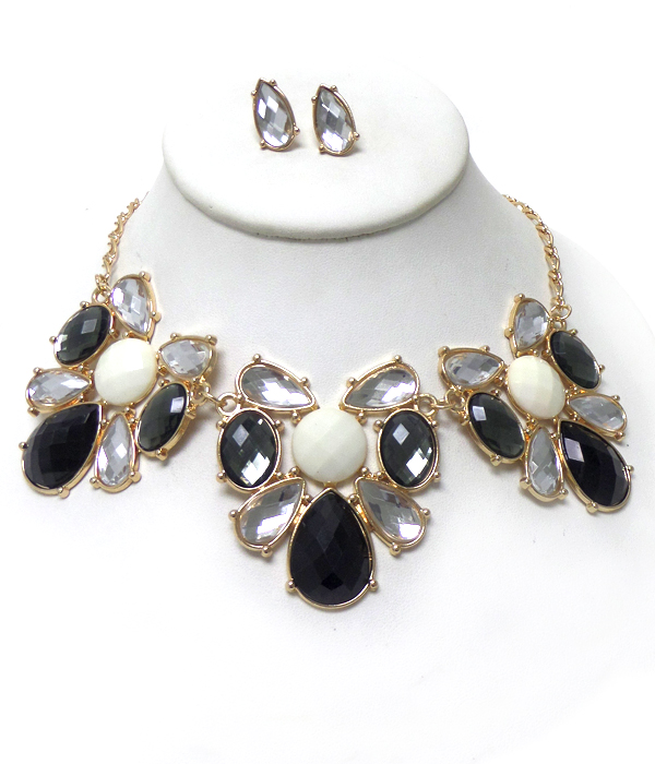 Multi stud crystals linked necklace set 