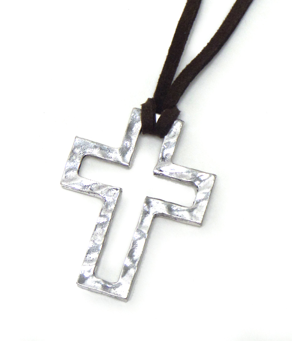 Hammered metal cross  necklace