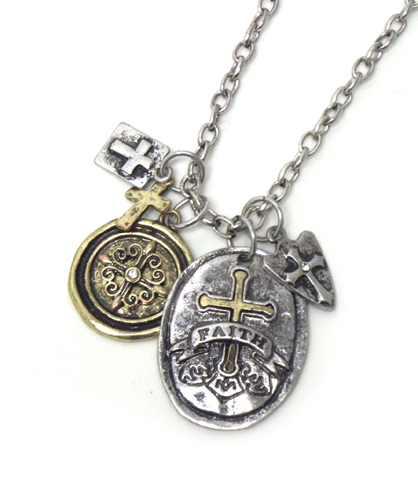 Faith cross charm necklace set
