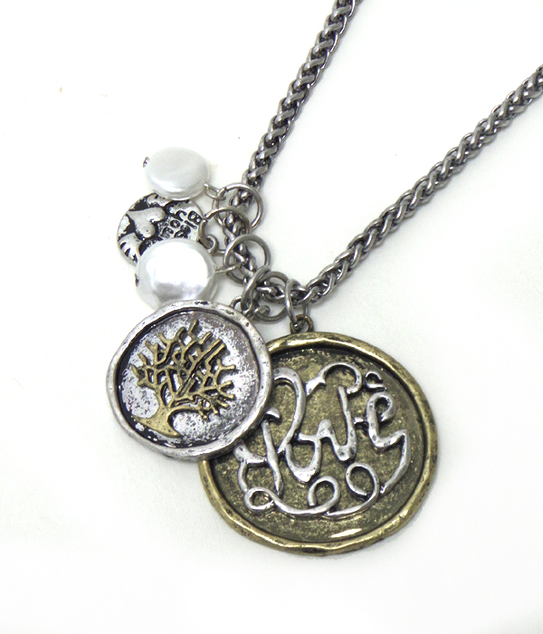 Love tree charm textured metal necklace set