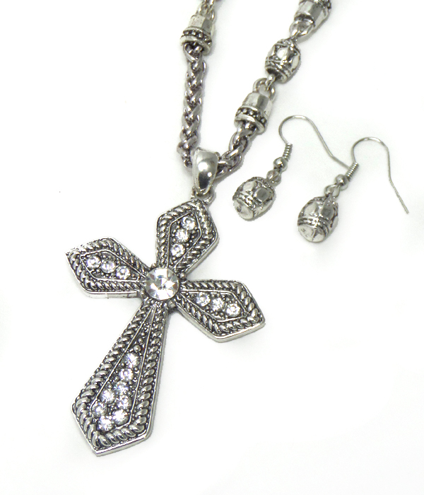 Cross with crystals necklace set