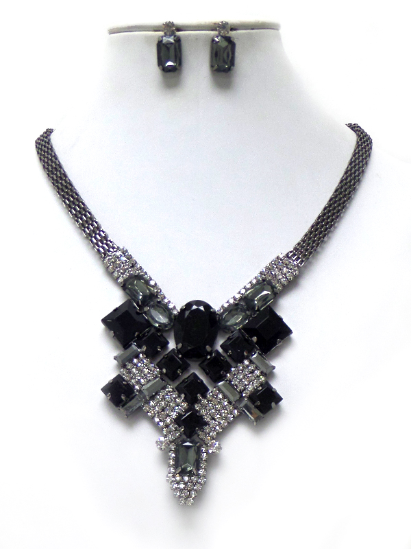 Square stones with flat chain necklace set 