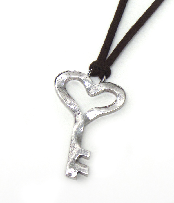 Hammered metal key necklace
