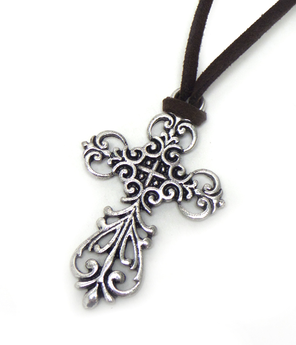 Hammered metal cross  necklace