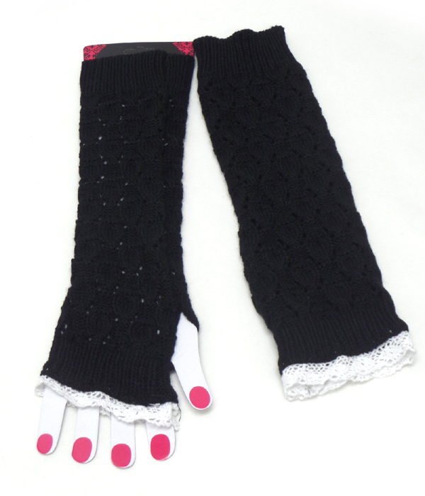Lace open finger knit glove or arm warmer