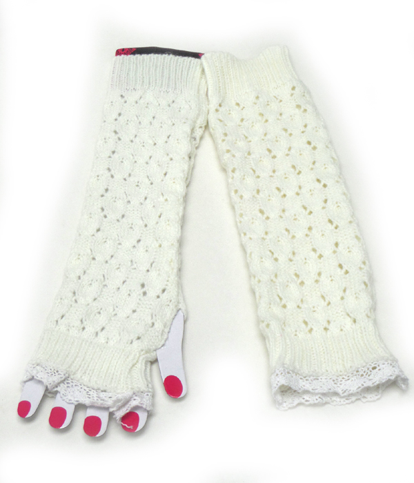 Lace open finger knit glove or arm warmer