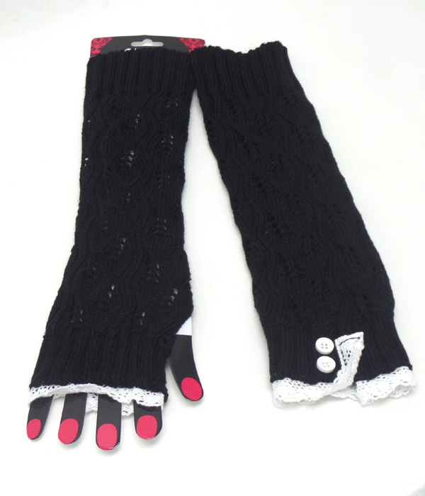 Lace open finger knit glove or arm warmer