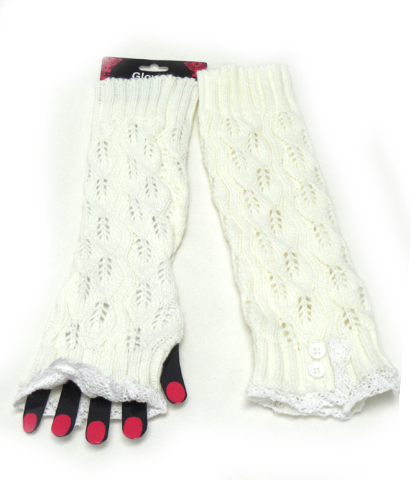 Lace open finger knit glove or arm warmer