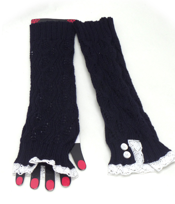 Lace open finger knit glove or arm warmer