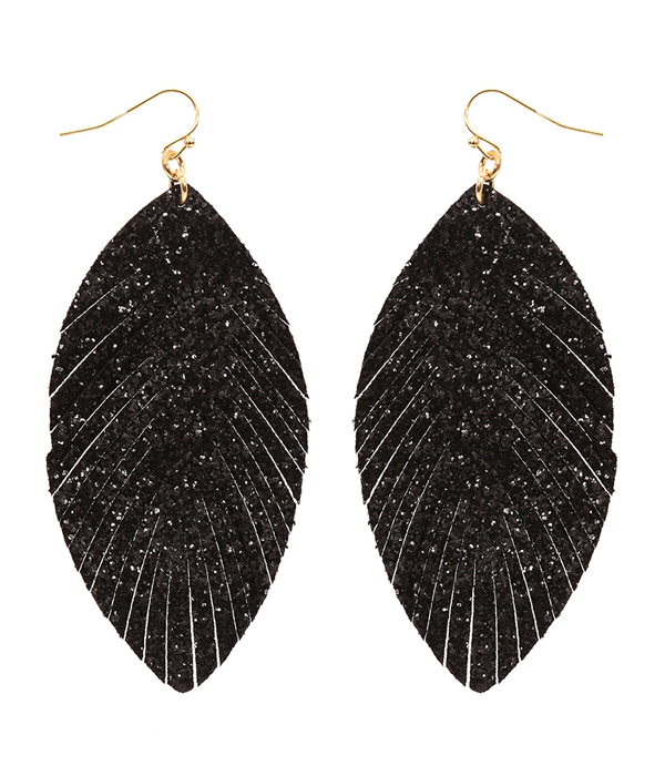FAUX LEATHER FEATHER EARRING