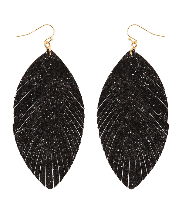 Faux leather feather earring