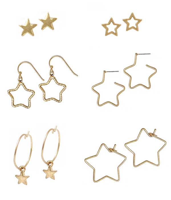 6 PAIRS OF METAL STAR EARRING SET