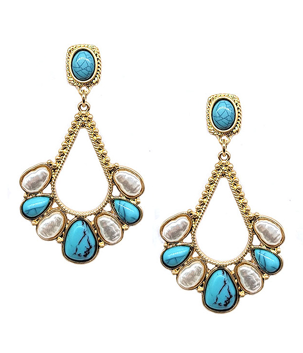 Pearl and turquoise mix teardrop earring