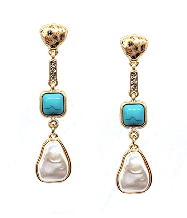 Pearl and turquoise drop earring