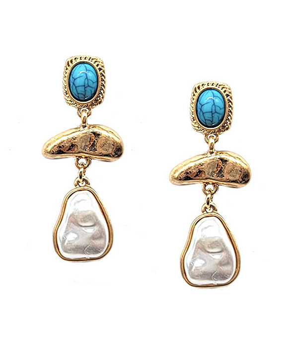 Pearl and turquoise mix drop earring