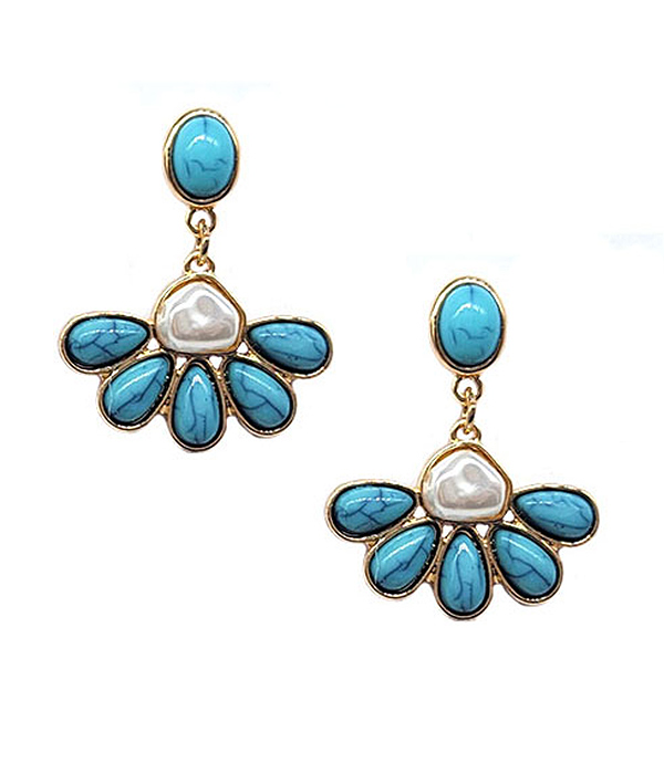 Pearl and turquoise flower drop earring