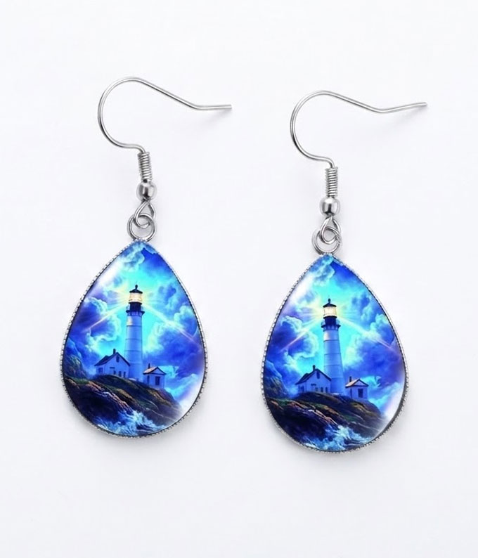 Scenic lighthouse teardrop earring