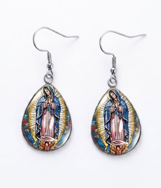 Virgin mary teardrop earring