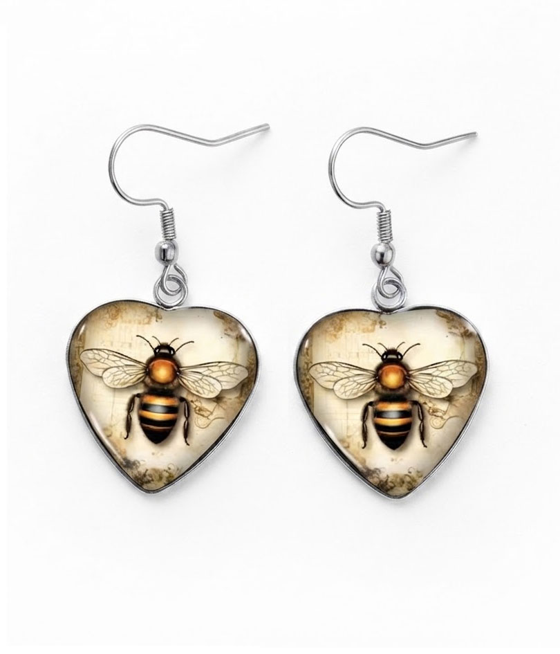 Vintage honeybee heart earring
