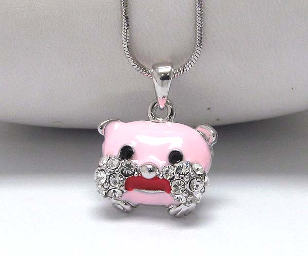 Made in korea whitegold plating metal epoxy and crystal stud puffy pig head pendant necklace