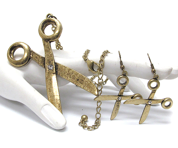 Large crystal siccisors long chain necklace earring set