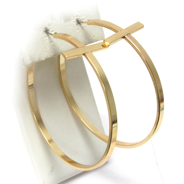 Metal plain cross casting hoop earring - hoops