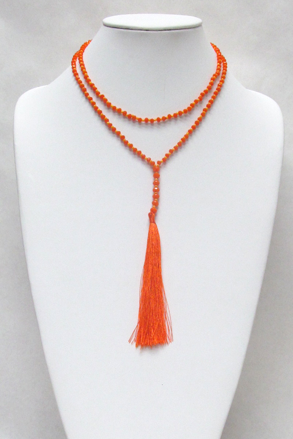 WRAPAROUND GLASS BEAD TASSEL DROP NECKLACE