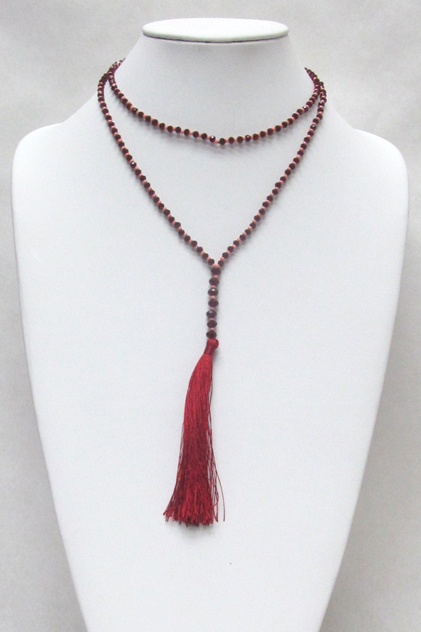 WRAPAROUND GLASS BEAD TASSEL DROP NECKLACE 