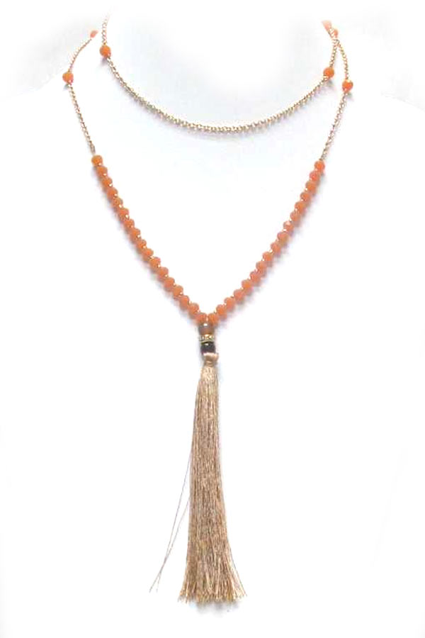 WRAPAROUND CHAIN AND  GLASS BEAD TASSEL DROP NECKLACE