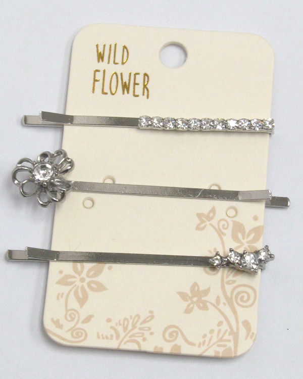 Boho style metal textured set of three hair pins 