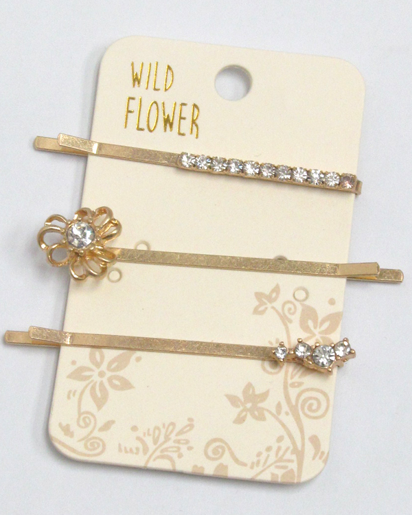 Boho style metal textured set of three hair pins 