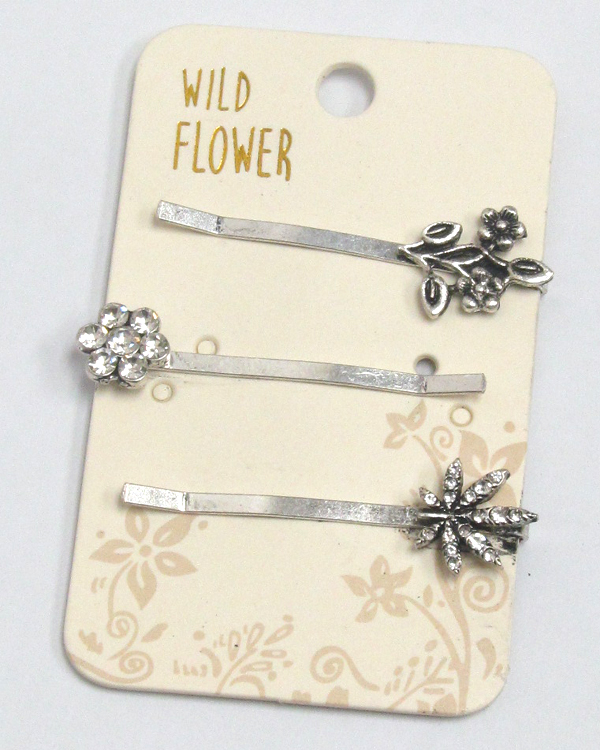 Boho style metal textured set of three hair pins 