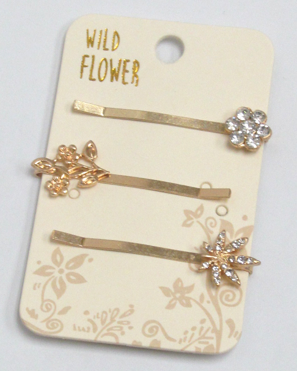 Boho style metal textured set of three hair pins