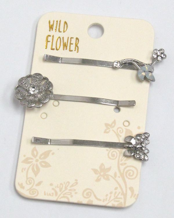 Boho style metal textured set of three hair pins