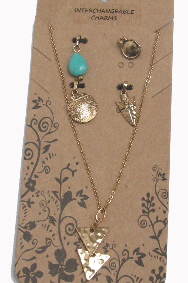 BOHO STYLE 5 PENDANT INTERCHANGEABLE CHAIN NECKLACE