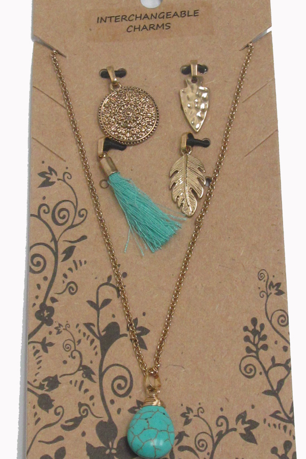 BOHO STYLE 5 PENDANT INTERCHANGEABLE CHAIN NECKLACE