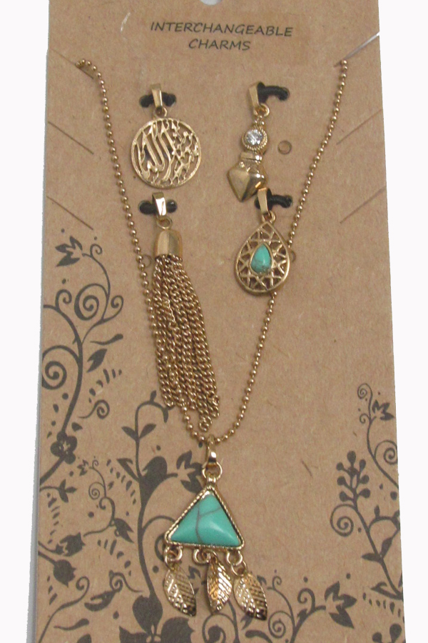 BOHO STYLE 5 PENDANT INTERCHANGEABLE CHAIN NECKLACE