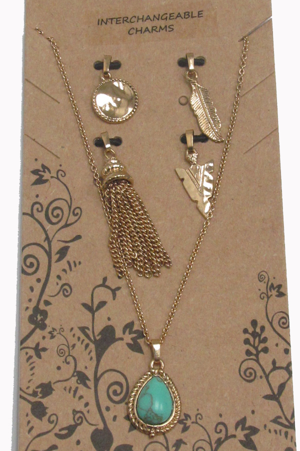 Boho style 5 pendant interchangeable chain necklace
