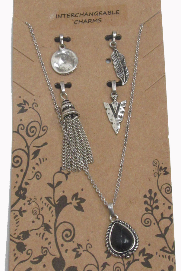 Boho style 5 pendant interchangeable chain necklace