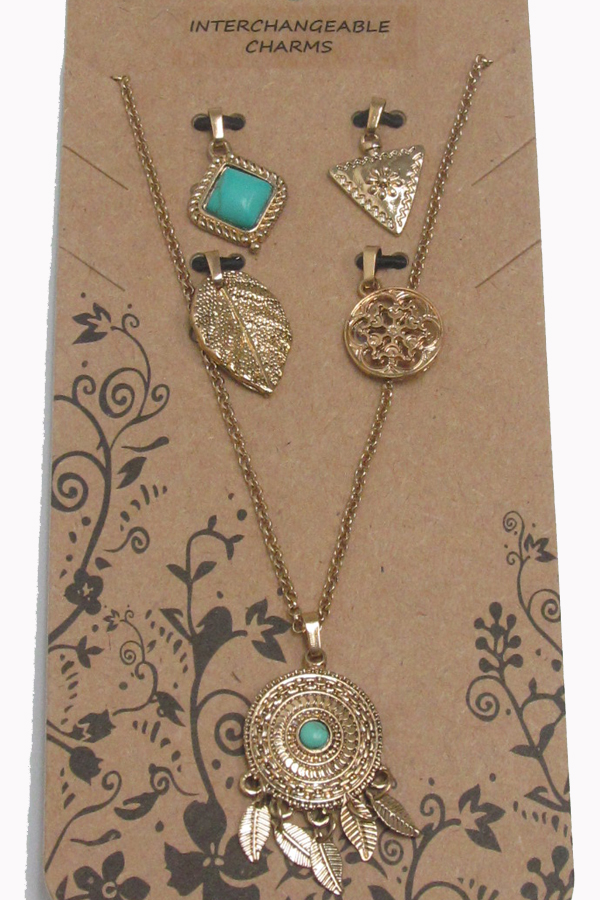 BOHO STYLE 5 PENDANT INTERCHANGEABLE CHAIN NECKLACE