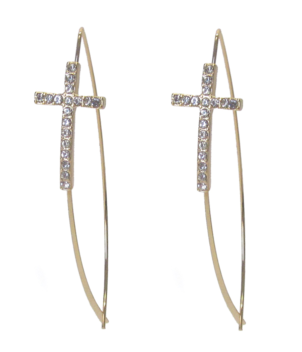 Crystal cross wire earring