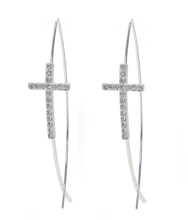 Crystal cross wire earring