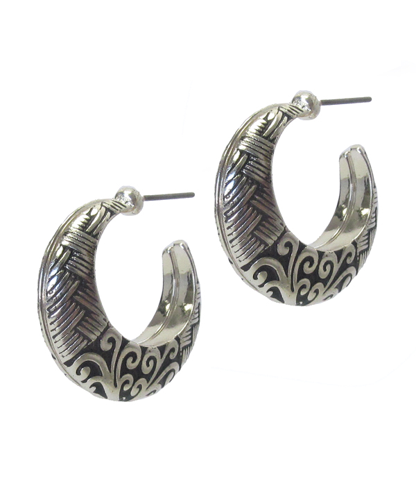 Designer textured puffy hoop earring
