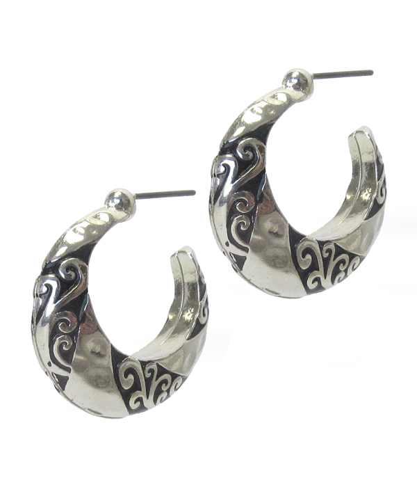Designer textured puffy hoop earring