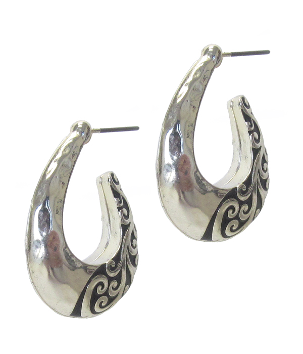Designer textured puffy hoop earring