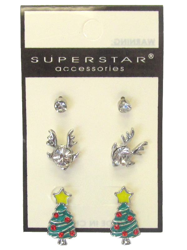 Christmas theme 3 pair earring set - tree