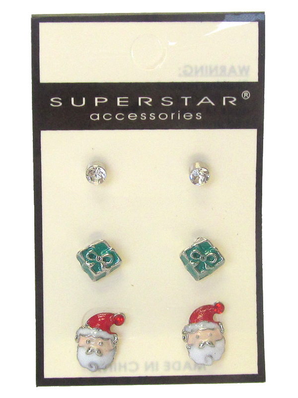 Christmas theme 3 pair earring set - santa